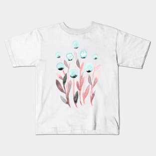 Simple watercolor flowers - pastel blue and living coral Kids T-Shirt